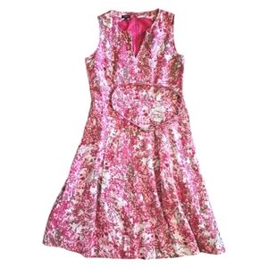 Talbots Vibrant Pink and Cream Midi Dress